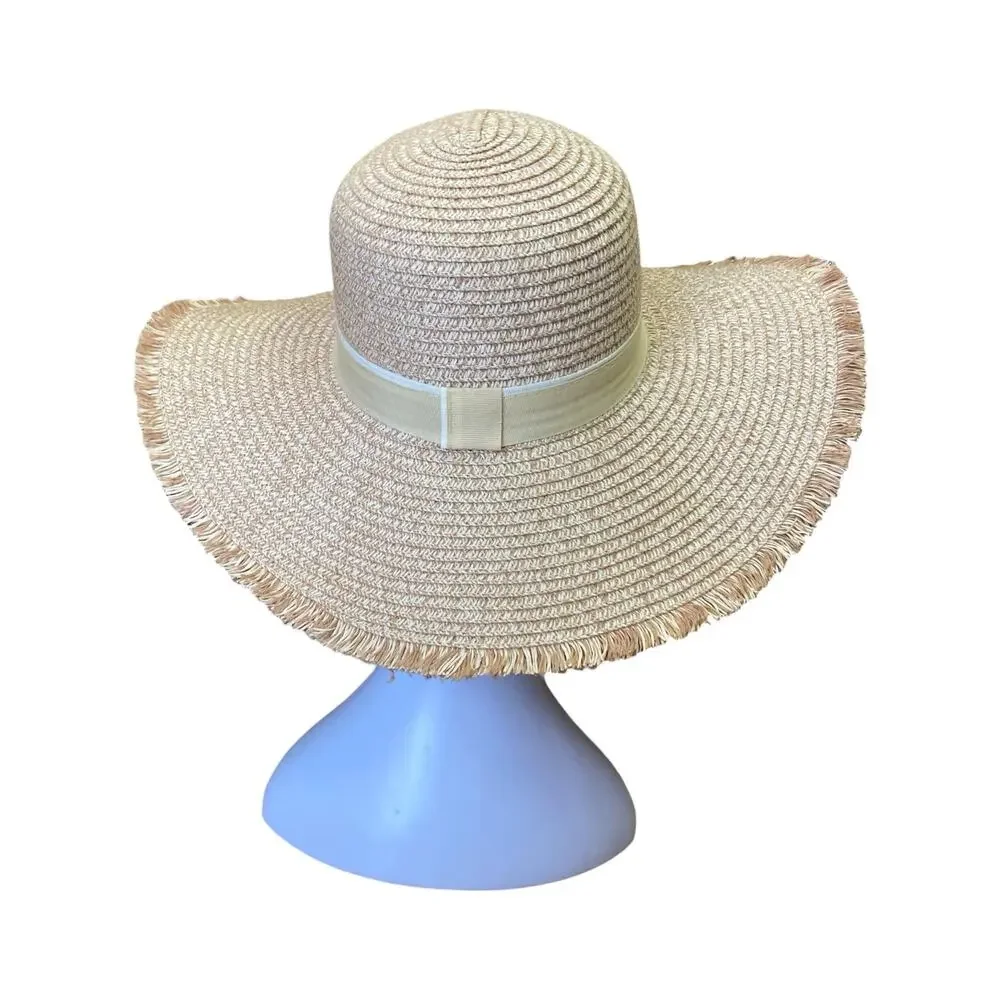Y2K Wide Brim Straw Sun Hat | Vintage Beach Hat with Adjustable Band
